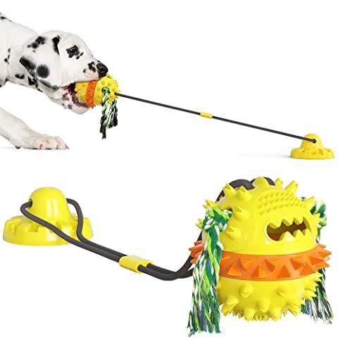 BoGoo Hundespielzeug für Bordem, Kauspielzeug für Hunde, Ball zum Beißen, unzerstörbar, mittelgroße Hunde (Gelbgrün, 1 Saugnapf (große mittelgroße Hunde))