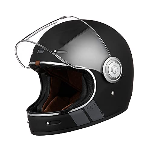 ORIGINE Full Face Integral Motorradhelm Vintage Retro Style Fiberglas Crash Helm ECE(Strip Black,L)