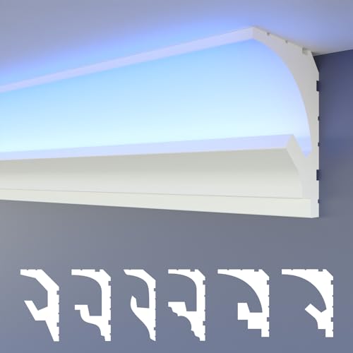 HEXIMO LED Stuckleisten indirekte Beleuchtung Schattenfuge XPS Styropor 2in1 Profile, Lichtleisten Beleuchtung Styropordeckenleisten (10.2 Meter HLED 1)