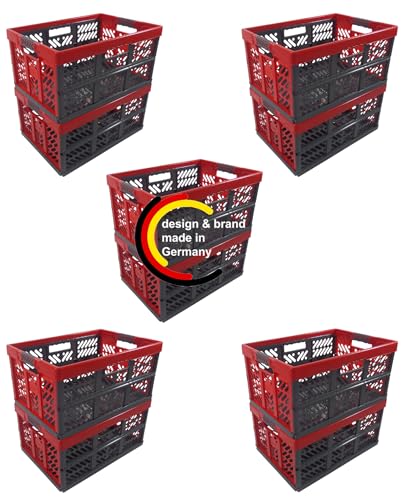KiNDERWELT 10 x Robuste Profi - Klappbox 45 L bis 50 kg - Faltbox, Kiste, Korb zur Aufbewahrung, Transport - anthrazit/rot