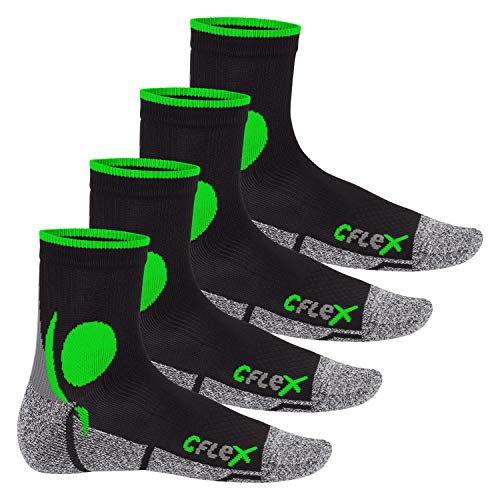 CFLEX Running Socks - 4 Paar Laufsocken - (35-38, Schwarz/Grün)