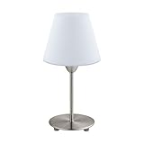 EGLO Tischlampe Damasco 1, Tischleuchte, Nachttischlampe aus Metall in Silber und Glas in Weiß, Wohnzimmerlampe, Lampe mit Schalter, E14 Fassung