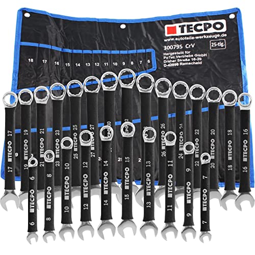 TECPO Maul-Ringschlüssel Satz 6-32 mm Rutschfest 25 Teile Ring Maulschlüssel Set