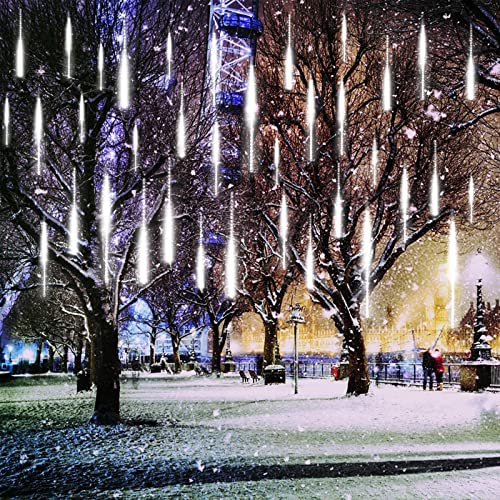 KINGCOO 360LED Meteoritenschauer Lichterketten Garten, Wasserdicht 30cm 10 Tubes Fallende Regentropfen Solarleuchten Dekorative Lichtschläuche für Außen Party Hochzeit Weihnachtsbaum(Weiß)