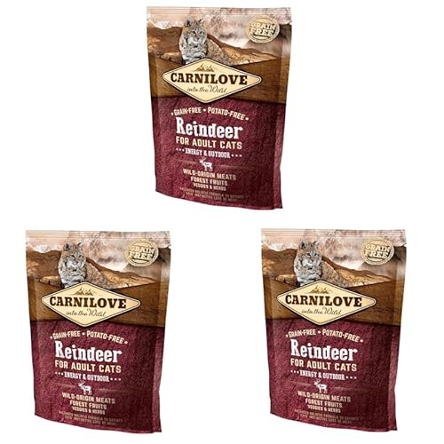 Carnilove Katze Adult Reindeer | 3er Pack | 3 x 400 g | Alleinfuttermittel für ausgewachsene Katzen | Enthält hochwertige Proteine und Vitamine | Ohne Getreide & Kartoffeln