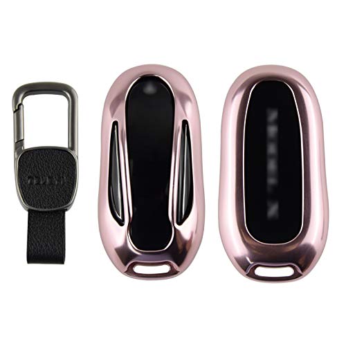 Kwak's Schlüsselhülle für Model X Premium Aluminium Autoschlüsselhülle Schlüssel Abdeckung Kompatible mit Modell X Metall Schlüsselhalter mit Schlüsselbund Schlüsselring(1#Gold)