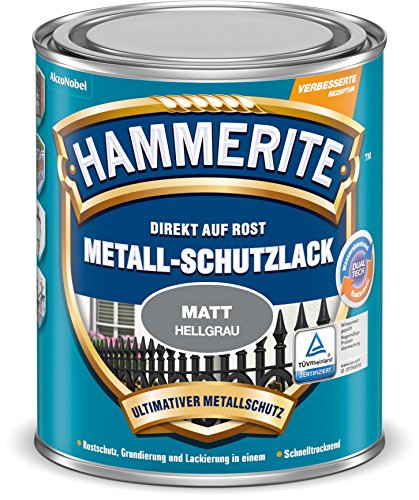 Hammerite Metall-Schutzlack matt Rostschutz Lack Metallfarbe Grundierung … (750ml, hellgrau)