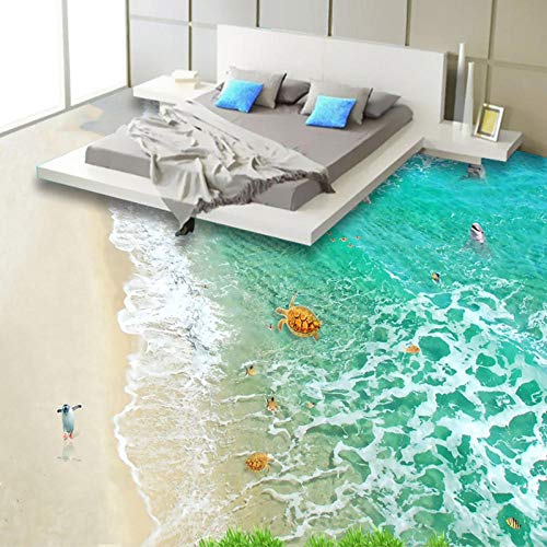 PVC selbstklebende wasserdichte 3D-Bodenfliesen-Tapeten-Aufkleber Moderner Strand-Wellen-Meerwasser-Landschaft 3D-Bodenbelag-Tapetenrolle-300 * 210cm