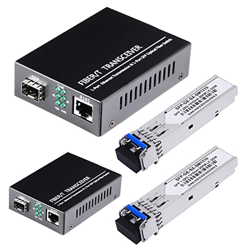 SFP+LC SM Dual A Pair of 1.25G/s Bidi Gigabit Single-Mode Fiber Ethernet Media Converter with 2PCS Bidi SFP LC Transceiver Module Included, SX SMF RJ45 to SFP Slot up to 30KM