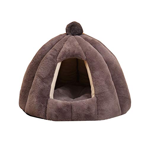 HONGBI Katzenhöhle Kürbis Form Warme Plüsch Kuschelhöhle katzenbett, Katzenkorb Katzenzelt Haustier Katze Hund Schlafzelt Indoor Outdoor Haustierbetten Grau L:56CM*48CM