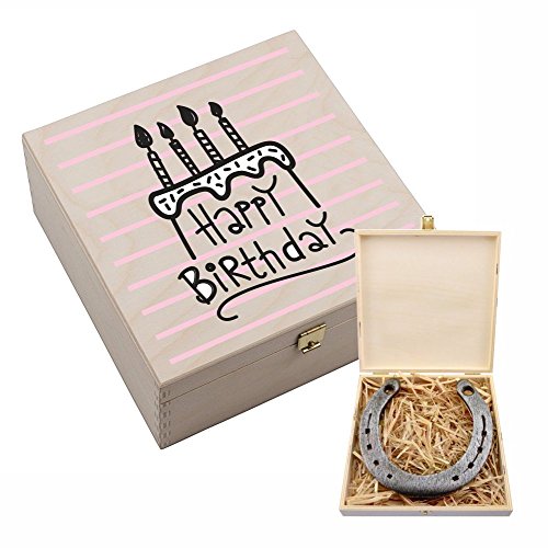 4you Design Hufeisen-Box mit Motiv Happy Birthday und Torte - Geburtstagsgeschenk für sie - Geschenk zum Geburtstag für Frau/Beste Freundin - Hufeisen Geschenkidee für Mädchen/Mama