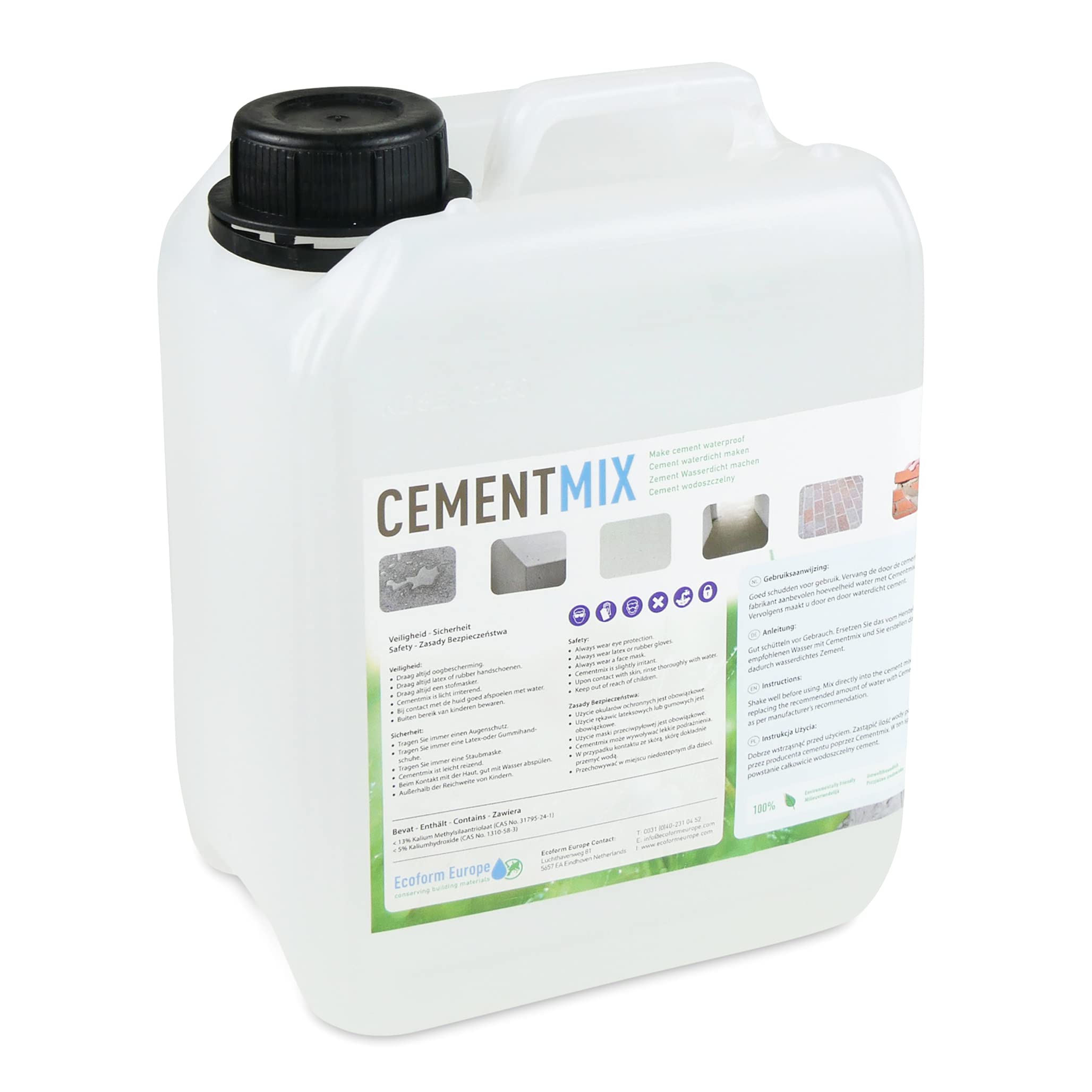 Ecoform Zementmix - Betondichtmittel für WU Beton - flüssigkeitsdichten Beton - Frostschutz & wasserdichten Mörtel Für den Innen- und Außeneinsatz - 5 Liter