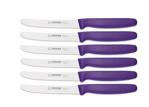Giesser Messer 6er Set Brötchenmesser Tomatenmesser Küchenmesser 3mm Wellenschliff Klinge 11cm - Violett