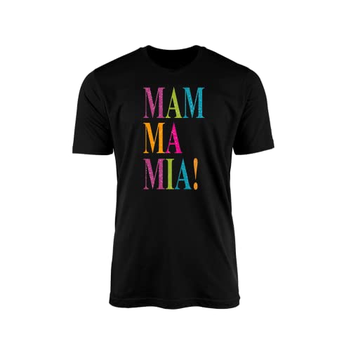 Mamma Mia Glitter Letters T-Shirt Tee Top – Klassisches Schwarz Weiß Musiktheater Film Kino Konzert Musik Here We Go Again Sing Along Geschenk, Black Prime, XL