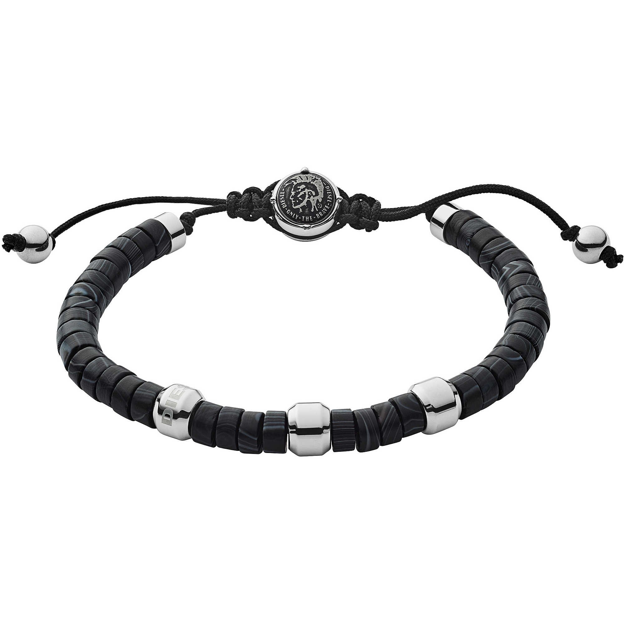 Diesel Armband Für Männer Perlen, 16.5Cm-25Cm Schwarzes Halbedelstein-Armband, DX1121040