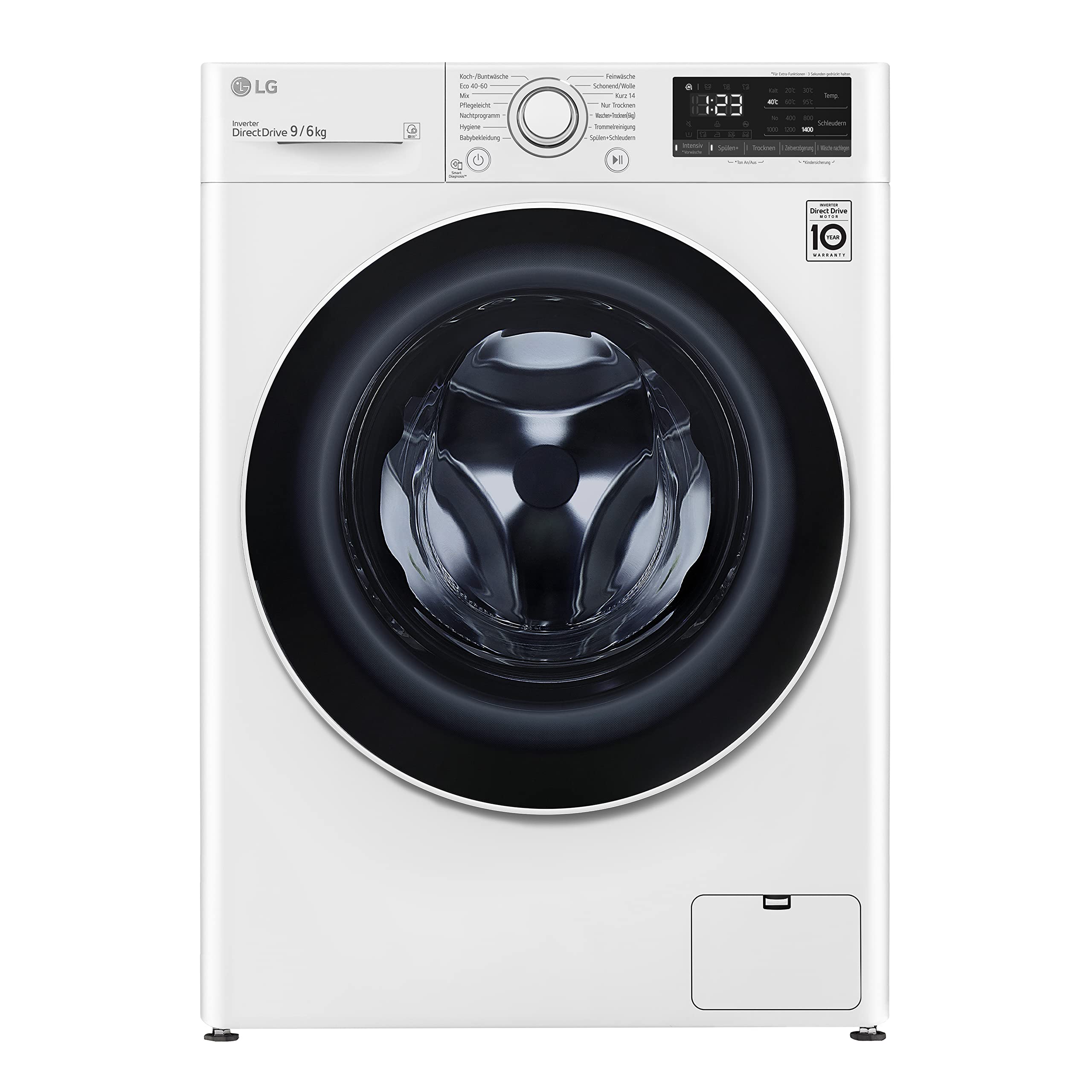 LG Electronics F14WD96EN0B Waschtrockner | 9 kg Waschen | 6 kg Trocknen | Weiß mit weißem Bullaugenring