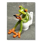 QITEX Wandbild Wohnzimmer 30x40cm (Kein Rahmen) Lustiger grüner Frosch sitzt auf der Toilette Leinwand Bild Moderne Tier Bilder Bilder für Badezimmer Hotel Home Dekorativ