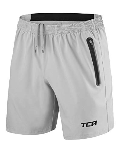 TCA Herren Elite Tech Leichte Lauf, Gym oder Trainings Shorts mit Reißverschlusstaschen - Stahlgrau, XS