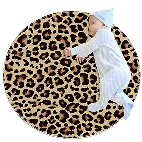 Kinder Krabbelmatte Leopardenmuster-Design Runde weiche moderne Teppiche für rutschfeste Böden für Raumdekorationen 100x100cm
