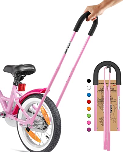 Prometheus Schubstange - Schiebestange Haltestange für Kinderfahrrad - Achsmontage - verstellbare Fahrrad Lernhilfe in Rosa Edition 2024