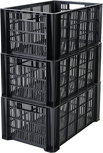 IRIS, 3er-Set stapelbare Aufbewahrungskörbe / Lagerkästen / Stapelboxen / Gewerbekisten / Transportboxen 'Stacking Box', MSB-LD, Plastik, schwarz, 36 L, 55 x 35 x 24,5 cm