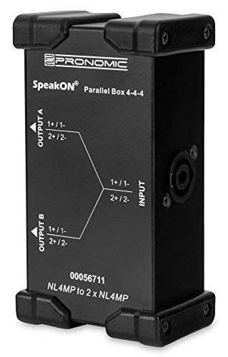 Pronomic Speakon Parallel Box 4-4-4 - Splitter für Speakon-Kabel - teilt 2- und 4-polige Signal in 2 Signale auf - Original Neutrik-Buchsen - robustes Stahlgehäuse - schwarz