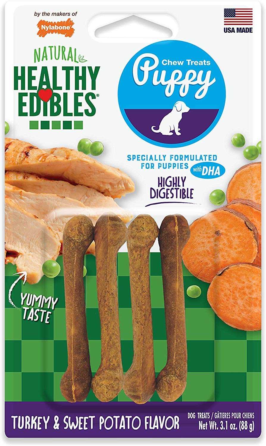 (4 Pack) Nylabone Healthy Edibles Puppy Sweet Potato and Turkey 4 Bones Petite