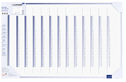 Legamaster 7-489000-1 Accents Plan-Whiteboard, bedruckt mit Jahresplaner, lackierte Stahloberfläche, Sichtverpackung, 90 x 60 cm
