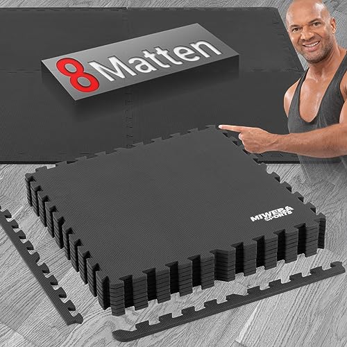 Miweba Sports Bodenschutzmatte BS-100 - Sportmatte - Set 8-teilig - 62x62cm - Schutzmatte - Gymnastikmatte - Fitnessmatte - Trainingsmatte - Bodenmatte - Turnmatte - Puzzlematte (Anthrazit)