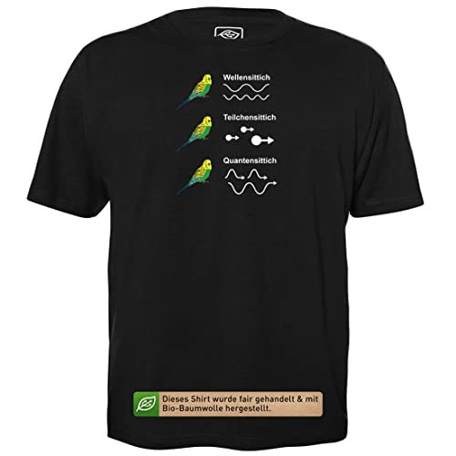 Quantensittich - Herren T-Shirt für Geeks mit Spruch Motiv aus Bio-Baumwolle Kurzarm Rundhals Ausschnitt, Größe 4XL