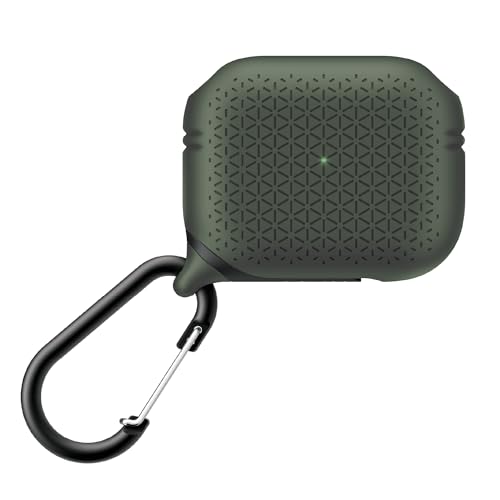 Catalyst – Wasserdichtes Gehäuse für AirPods Pro (1. und 2. Generation) – Premium Edition. Kompatibles kabelloses Laden, einteiliges Design, hoher Fallschutz, mit Karabiner, Soft-Touch - Army Green