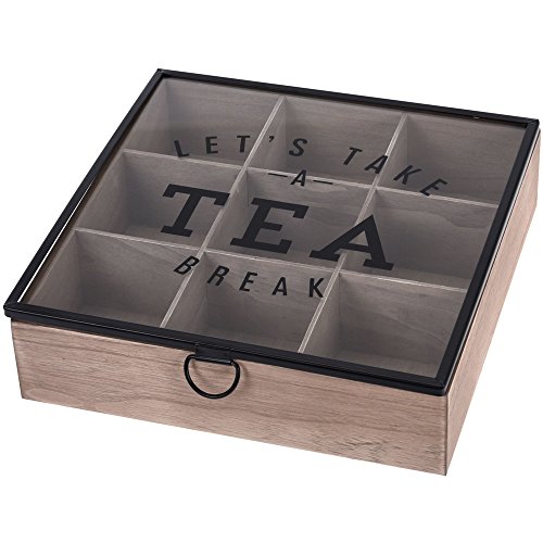 EH Excellent Houseware Teebox aus Holz mit 6 Fächern, Teedose 24x17x7 cm 24x24x7 cm