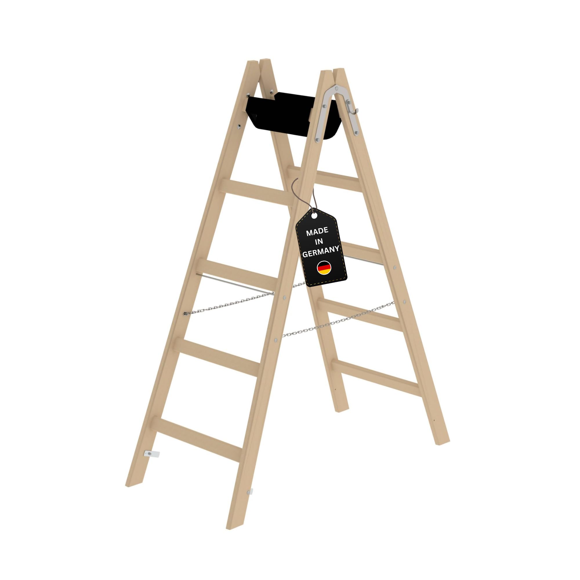 PROREGAL Sprossen-Stehleiter Holz mit Werkzeugablage | 2x5 Sprossen | Leiter, Teleskopleiter, Trittleiter, Bockleiter, Sprossen-Doppelleiter