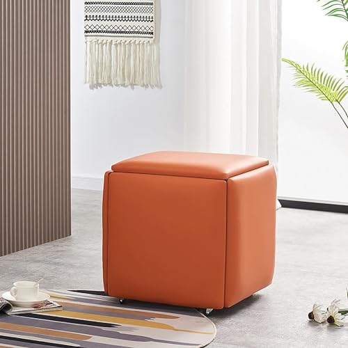 5-in-1-Sitzwürfelstuhl – stapelbare Hocker mit klappbaren Fußstützen auf Rollen – vielseitiges Wohn- und Esszimmermöbel-Set mit Sitzen aus Kunstleder, B, 45 x 45 x 45 cm
