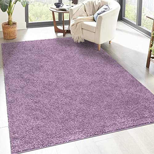carpet city Shaggy Hochflor Teppich - 150x150 cm Quadratisch - Lila - Langflor Wohnzimmerteppich - Einfarbig Uni Modern - Flauschig-Weiche Teppiche Schlafzimmer Deko