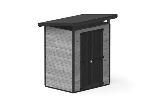 Upyard Gartenhaus Strongbox M - Robuste Holz Gerätehaus mit Feuchtigkeitsbeständiger WPC Fundament und extra Strapazierfähigem Kunststoff Dach, 163x127 cm, Grau