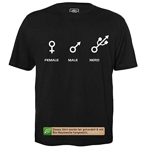 Female Male Nerd - Herren T-Shirt für Geeks mit Spruch Motiv aus Bio-Baumwolle Kurzarm Rundhals Ausschnitt, Größe XL