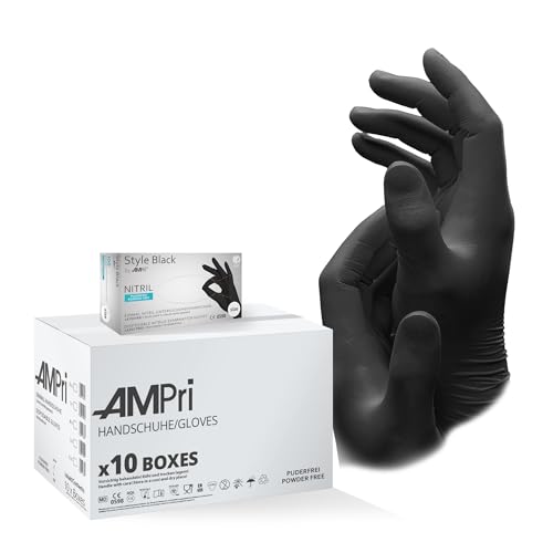 AMPri Nitrilhandschuhe, schwarz, 10 Box a 100 Stk, Größe XL, puderfrei, Style Black by Med-Comfort: Nitril Einmalhandschuhe in den Größen XS, S, M, L, XL, XXL erhältlich