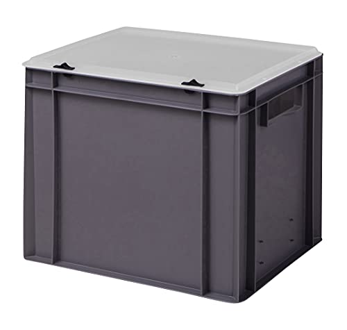 Design Eurobox Stapelbox Lagerbehälter Kunststoffbox in 5 Farben und 16 Größen mit transparentem Deckel (matt) (grau, 40x30x33 cm)