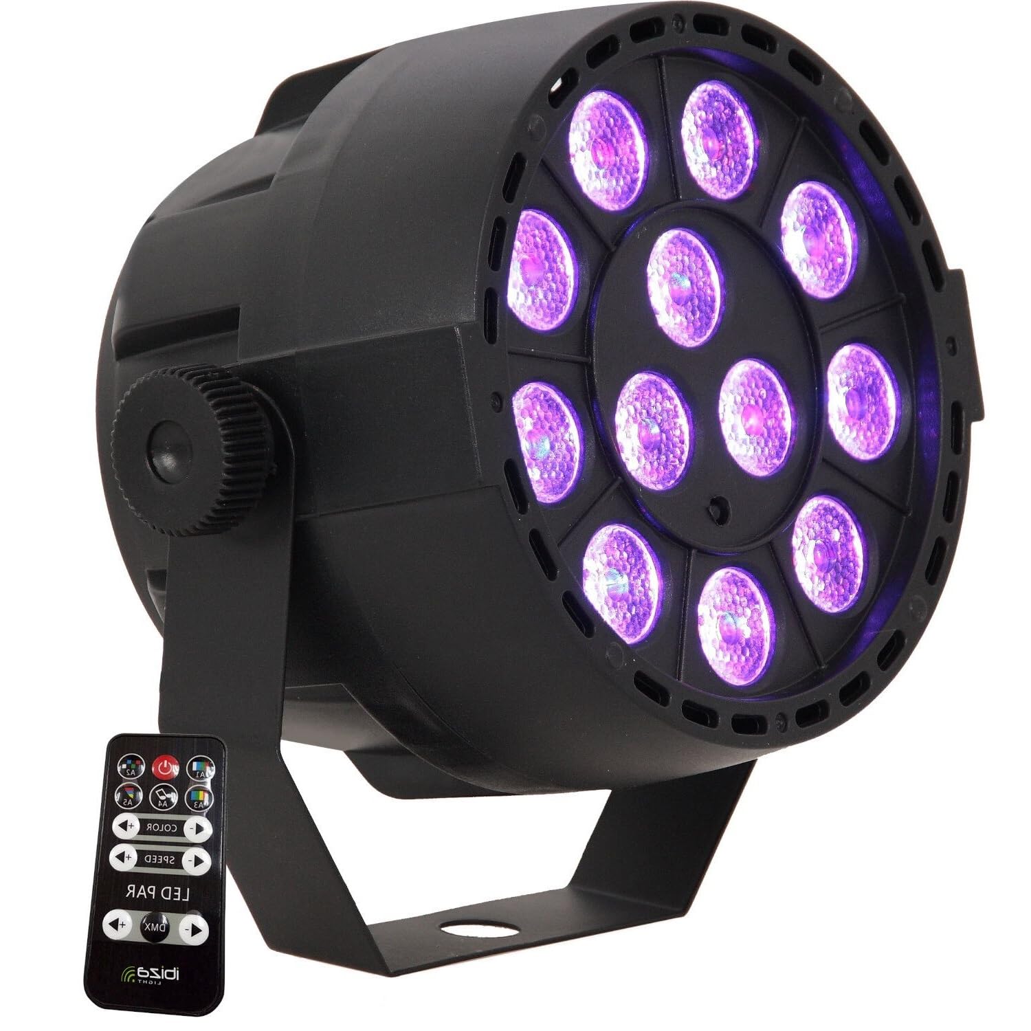 Ibiza - PAR-MINI-RGB3 - PAR-Scheinwerfer mit 12 RGB-LEDs mit je 3 W 3-IN-1 mit Strobe-Effekt - Schwarz