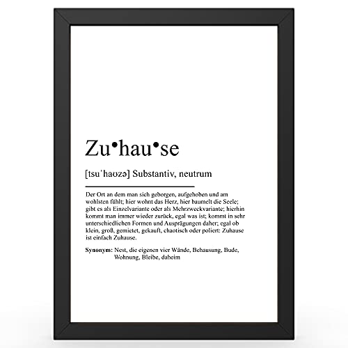 Urhome DIN A3 Kunstdruck Definition Zuhause inkl. Rahmen Schwarz - Worterklärung wie im Duden Lexikon als Wanddeko Spruch-Poster Deko Wandbild mit Spruch gerahmt für Wohnung Familie Geschenk