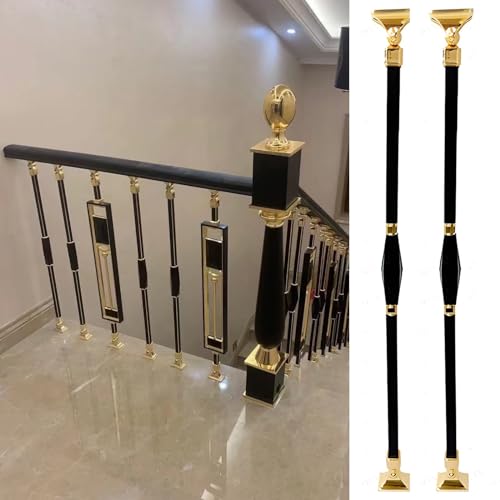 Baluster für Innentreppen 95 Cm Schwarz-goldene Treppen-Baluster Aus Aluminium, For Dachdecker, Dachboden, Villa, Innen- Und Außenbereich, Mit Schraubensatz Und Verstellbaren Halterungen, Basisverbind