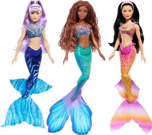 Disney Princess „Arielle, die Meerjungfrau“ Puppenset „Arielle und Schwestern“ mit 3 Meerjungfrau-Modepuppen, enthält Mala, Karina und Arielle, HND29