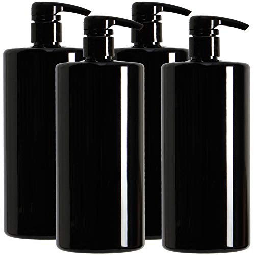 Youngever 4er-Set 1L Pumpflaschen für Shampoo, Mehrweg Kunststoff Pumpspender Seifenspender Dispenser Lotionspender Leerflasche für Flüssige Shampoo Lotionen Küche Bad(Schwarz)