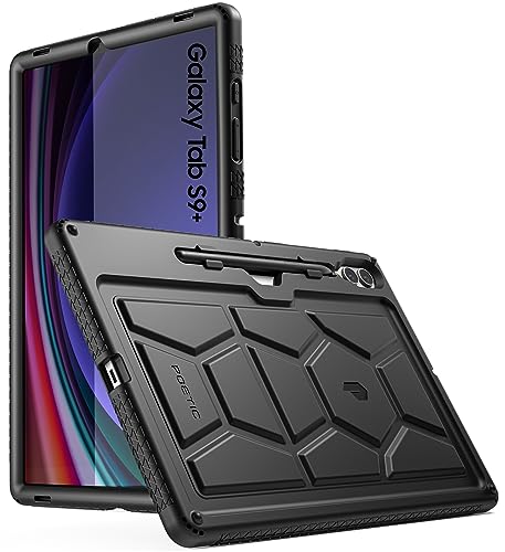 Poetic TurtleSkin Schutzhülle für Samsung Galaxy Tab S9 Plus (Version 2023), 31,5 cm (12,4 Zoll), mit S-Stifthalter, strapazierfähig, stoßfest, kinderfreundlich, schützende Silikonhülle, Schwarz