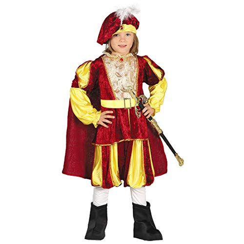 Amakando Majestätisches Prinzenkostüm für Kinder/Rot-Gold 5-6 Jahre, 110-115 cm/Märchen-Kostüm Edelmann/Der Mittelpunkt zu Kinder-Karneval & Mittelalterfest