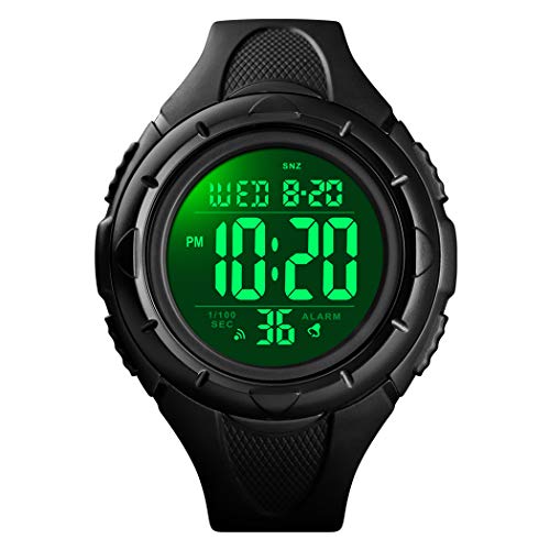 FeiWen Herrenuhr Outdoor Multifunktional Sportuhr LED Elektronik Digitaluhr Doppelte Zeit Countdown Alarm Uhren Militär Plastik Armbanduhren (Schwarz2)