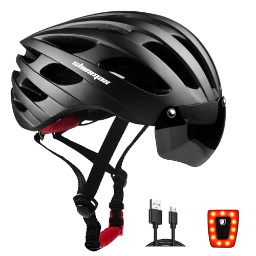 KINGLEAD Bike Helm mit Sicherheit Licht und Shield Visier, CE Zertifiziert Unisex geschützt Fahrradhelm für Radfahren Außen Sport Sicherheit, Leichter Flip Verstellbar Fahrrad Helm