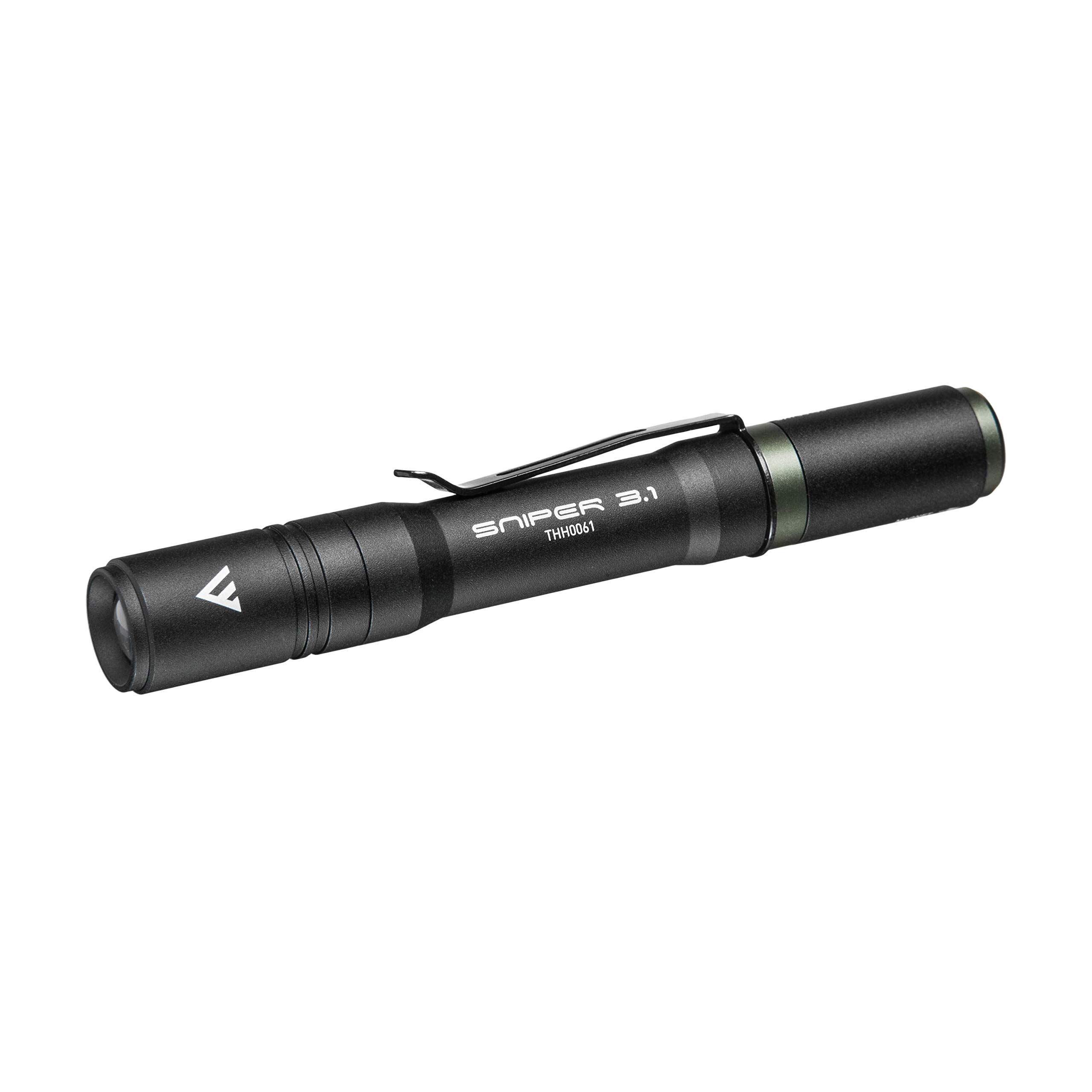 Mactronic Sniper 3.1 Taktische Mini LED-Taschenlampe 130 Lumen | Li-Ionen Akku und USB-Ladekabel | Gewicht 52 g mit Akku, stoßfest bis 2 m, Schutzart IP64, Leuchtweite 37 m, 3 Betriebsarten