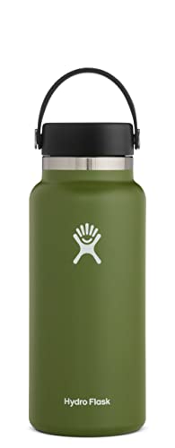 HYDRO FLASK - Trinkflasche 946ml (32oz) - Isolierte Wasserflasche aus Edelstahl - Sportflasche mit auslaufsicherem Flex Cap-Deckel & Gurt - Thermoflasche Spülmaschinenfest - Weite Öffnung - Olive